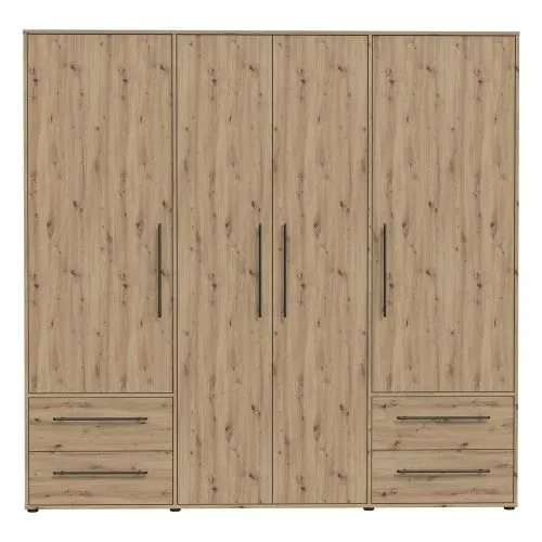 Kleiderschrank Drehtürenschrank Mokko | mit Schubkästen | Artisan Eiche | 206 x 200 x 59 cm