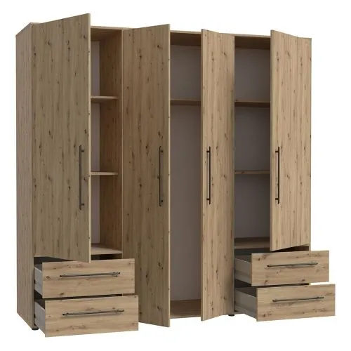 Kleiderschrank Drehtürenschrank Mokko | mit Schubkästen | Artisan Eiche | 206 x 200 x 59 cm