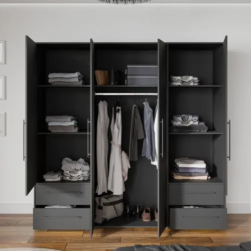 Kleiderschrank Drehtürenschrank Mokko | mit Schubkästen | schwarz | 206 x 200 x 59 cm
