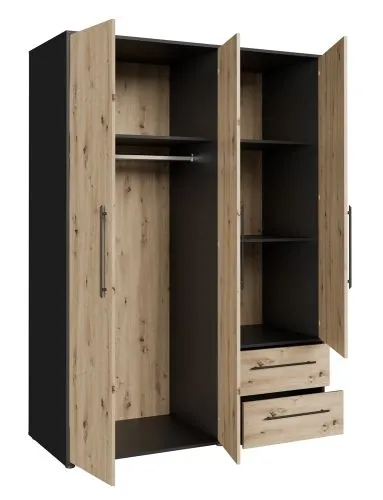 Kleiderschrank Drehtürenschrank Mokko | mit Schubkästen | schwarz / Artisan Eiche | 144,4 x 200 x 59 cm