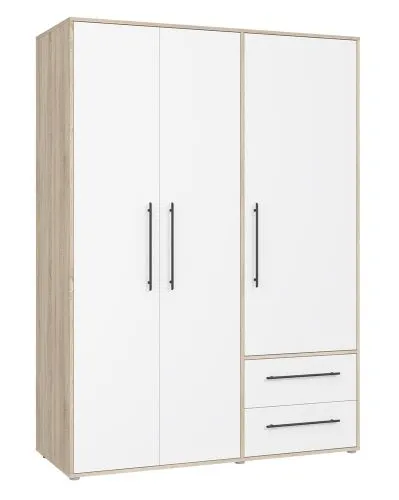 Kleiderschrank Drehtürenschrank Mokko | mit Schubkästen | Sonoma Eiche / weiß | 144,4 x 200 x 59 cm