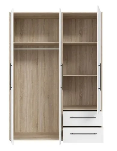 Kleiderschrank Drehtürenschrank Mokko | mit Schubkästen | Sonoma Eiche / weiß | 144,4 x 200 x 59 cm