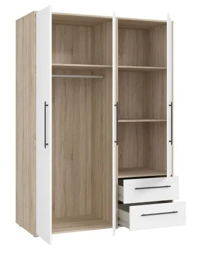 Kleiderschrank Drehtürenschrank Mokko | mit Schubkästen | Sonoma Eiche / weiß | 144,4 x 200 x 59 cm