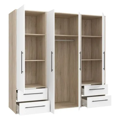 Kleiderschrank Drehtürenschrank Mokko | mit Schubkästen | Sonoma Eiche / weiß | 206 x 200 x 59 cm