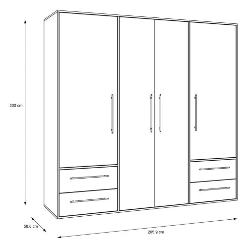 Kleiderschrank Drehtürenschrank Mokko | mit Schubkästen | weiß | 206 x 200 x 59 cm
