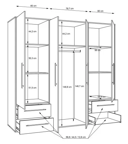 Kleiderschrank Drehtürenschrank Mokko | mit Schubkästen | weiß | 206 x 200 x 59 cm