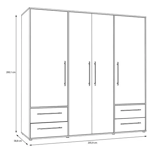 Kleiderschrank Drehtürenschrank Mokko | mit Schubkästen | weiß / Artisan Eiche | 206 x 200 x 59 cm