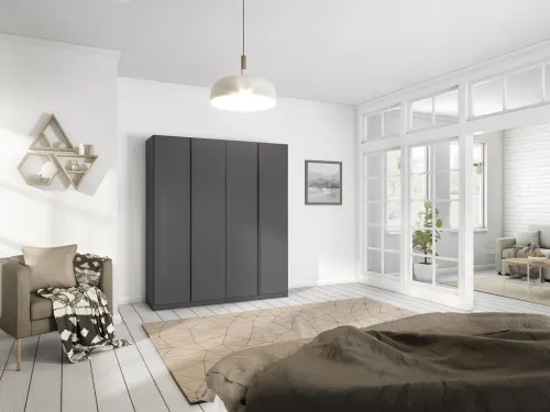 Kleiderschrank Drehtürenschrank Monostar | 4-türig | grau-metallic 181 x 210 x 54