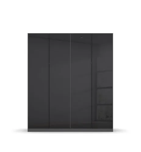 Kleiderschrank Drehtürenschrank Monostar | 4-türig | mit Glastüren | Glas basalt / grau metallic | 181x210 | mit Schubkasteneinsatz & Wäscheeinteilung
