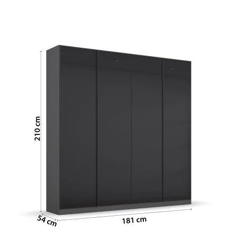 Kleiderschrank Drehtürenschrank Monostar | 4-türig | mit Glastüren | Glas basalt / grau metallic | 181x210 | mit Schubkasteneinsatz & Wäscheeinteilung