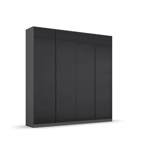 Kleiderschrank Drehtürenschrank Monostar | 4-türig | mit Glastüren | Glas basalt / grau metallic | 181x210 | ohne Schubkasteneinsatz & Wäscheeinteilung