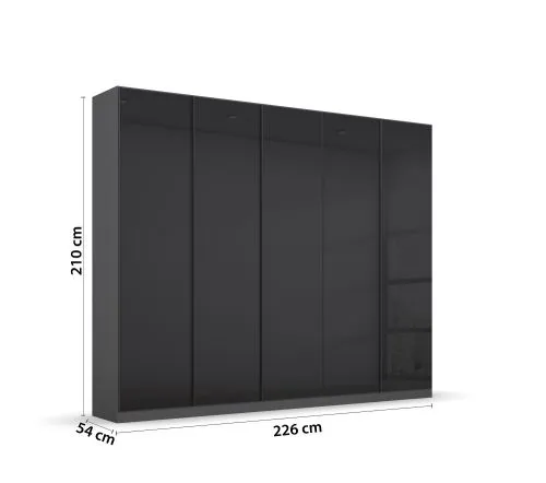Kleiderschrank Drehtürenschrank Monostar | 5-türig | mit Glastüren | Glas basalt / grau metallic | 226x210 | ohne Schubkasteneinsatz