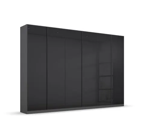 Kleiderschrank Drehtürenschrank Monostar | 6-türig | mit Glastüren | Glas basalt / grau metallic | 271x210 | mit Schubkasteneinsatz & Wäscheeinteilung