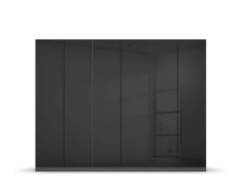 Kleiderschrank Drehtürenschrank Monostar | 6-türig | mit Glastüren | Glas basalt / grau metallic | 271x210 | mit Schubkasteneinsatz & Wäscheeinteilung