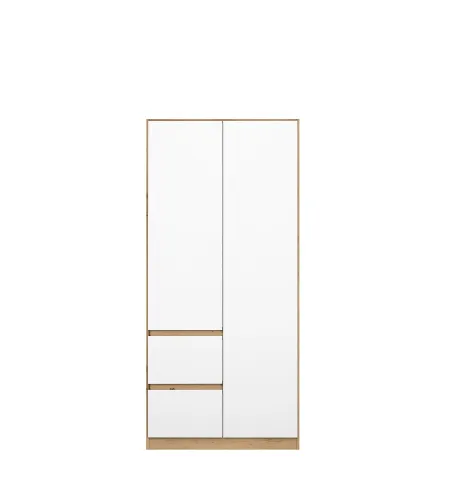 Kleiderschrank Drehtürenschrank Nidda | 2-türig | mit Schubkästen | Alpinweiß / Eiche Artisan