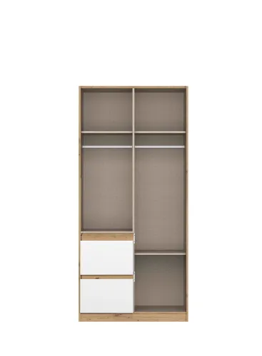 Kleiderschrank Drehtürenschrank Nidda | 2-türig | mit Schubkästen | Alpinweiß / Eiche Artisan