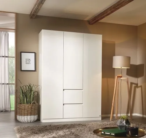 Kleiderschrank Drehtürenschrank Nidda | 3-türig | mit Schubkästen | Alpinweiß
