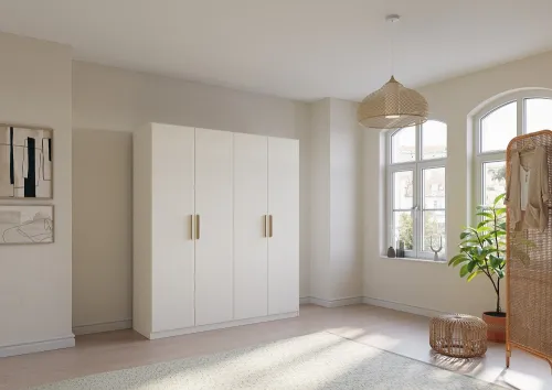Kleiderschrank Drehtürenschrank Quadra-Spin | 4-türig | alpinweiß | Skandi Eiche | 181x210