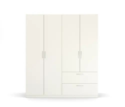 Kleiderschrank Drehtürenschrank Quadra-Spin | 4-türig | mit Schubkästen | alpinweiß | 181x210 | Griff Pure