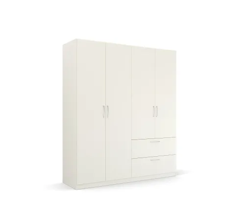 Kleiderschrank Drehtürenschrank Quadra-Spin | 4-türig | mit Schubkästen | alpinweiß | 181x210 | Griff Pure