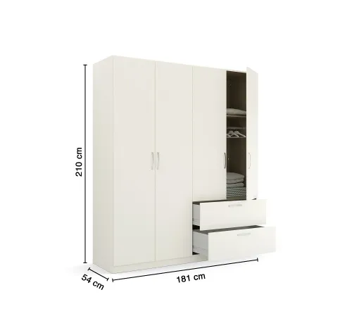 Kleiderschrank Drehtürenschrank Quadra-Spin | 4-türig | mit Schubkästen | alpinweiß | 181x210 | Griff Pure