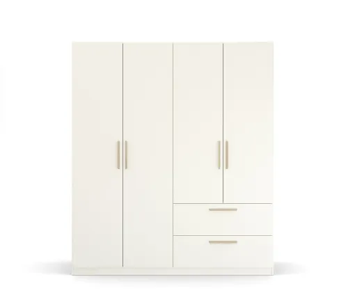 Kleiderschrank Drehtürenschrank Quadra-Spin | 4-türig | mit Schubkästen | alpinweiß | 181x210 | Griff Skandi