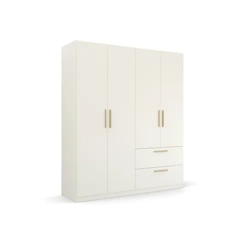 Kleiderschrank Drehtürenschrank Quadra-Spin | 4-türig | mit Schubkästen | alpinweiß | 181x210 | Griff Skandi