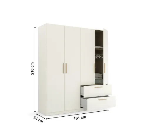 Kleiderschrank Drehtürenschrank Quadra-Spin | 4-türig | mit Schubkästen | alpinweiß | 181x210 | Griff Skandi