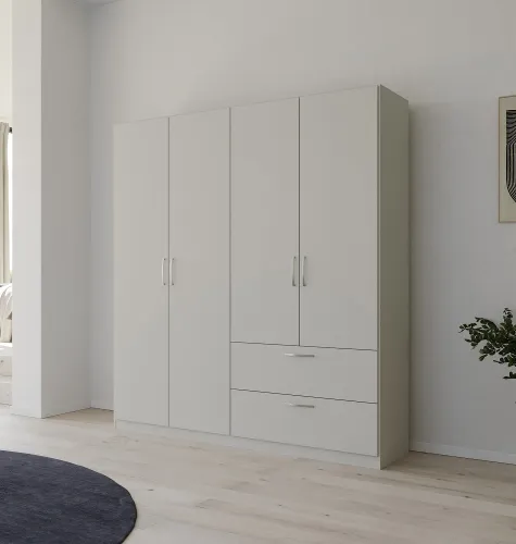 Kleiderschrank Drehtürenschrank Quadra-Spin | 4-türig | mit Schubkästen | seidengrau | 181x210 | Griff Pure