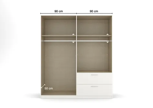 Kleiderschrank Drehtürenschrank Quadra-Spin | 4-türig | mit Schubkästen | seidengrau / Eiche Artisan | 181x210 | Griff Homey