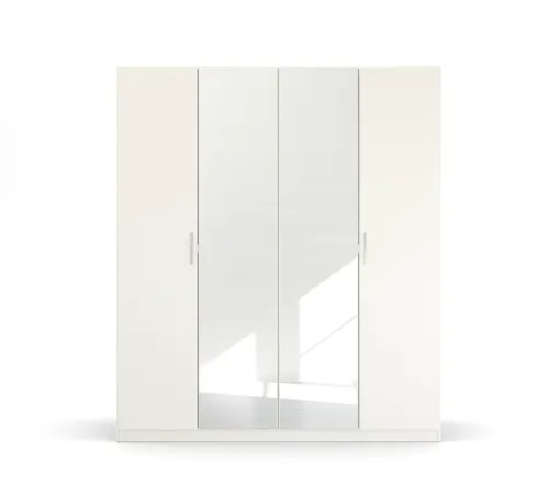 Kleiderschrank Drehtürenschrank Quadra-Spin | 4-türig | mit Spiegeltüren | alpinweiß | 181x210 | Griff Pure