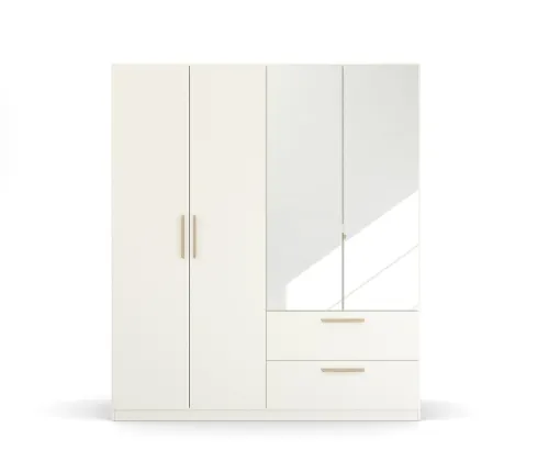Kleiderschrank Drehtürenschrank Quadra-Spin | 4-türig | mit Spiegeltüren & Schubkästen | alpinweiß | 181x210 | Griff Skandi