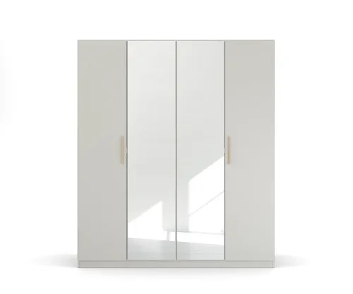 Kleiderschrank Drehtürenschrank Quadra-Spin | 4-türig | mit Spiegeltüren | seidengrau | 181x210 | Griff Skandi