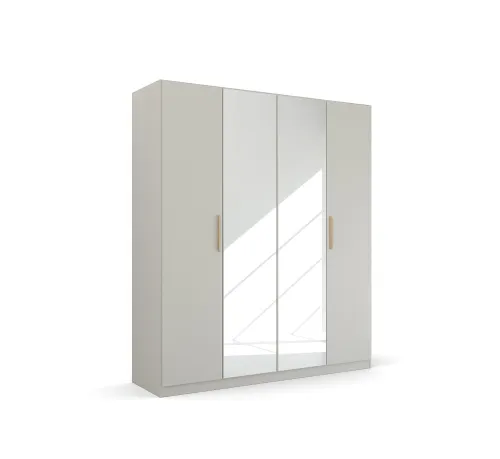 Kleiderschrank Drehtürenschrank Quadra-Spin | 4-türig | mit Spiegeltüren | seidengrau | 181x210 | Griff Skandi