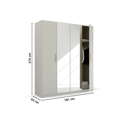 Kleiderschrank Drehtürenschrank Quadra-Spin | 4-türig | mit Spiegeltüren | seidengrau | 181x210 | Griff Skandi