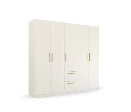 Kleiderschrank Drehtürenschrank Quadra-Spin | 5-türig | mit Schubkästen | alpinweiß | 226x210 | Griff Skandi