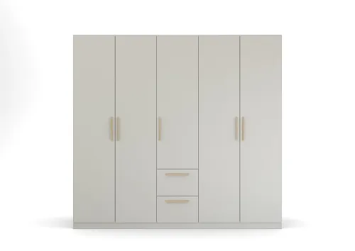 Kleiderschrank Drehtürenschrank Quadra-Spin | 5-türig | mit Schubkästen | seidengrau | 226x210 | Griff Skandi