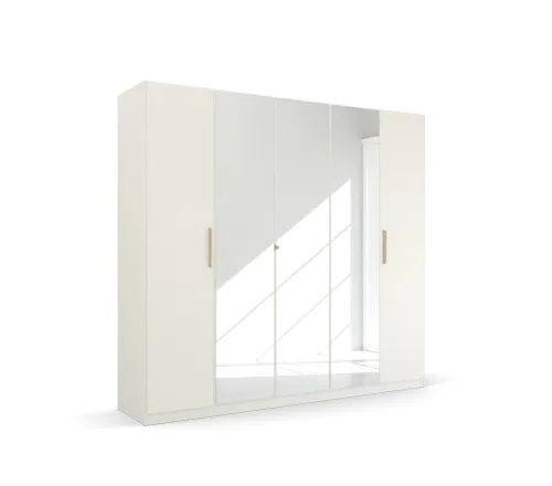 Kleiderschrank Drehtürenschrank Quadra-Spin | 5-türig | mit Spiegeltüren | alpinweiß | 226x210 | Griff Skandi