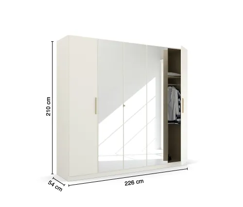 Kleiderschrank Drehtürenschrank Quadra-Spin | 5-türig | mit Spiegeltüren | alpinweiß | 226x210 | Griff Skandi