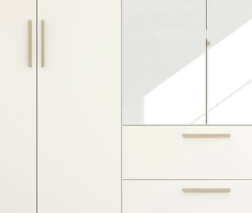 Kleiderschrank Drehtürenschrank Quadra-Spin | 5-türig | mit Spiegeltüren | alpinweiß | 226x210 | Griff Skandi