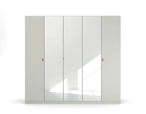 Kleiderschrank Drehtürenschrank Quadra-Spin | 5-türig | mit Spiegeltüren | seidengrau | 226x210 | Griff Homey