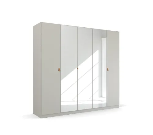 Kleiderschrank Drehtürenschrank Quadra-Spin | 5-türig | mit Spiegeltüren | seidengrau | 226x210 | Griff Homey