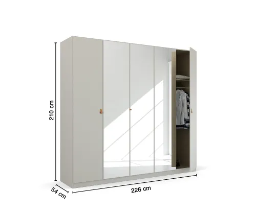 Kleiderschrank Drehtürenschrank Quadra-Spin | 5-türig | mit Spiegeltüren | seidengrau | 226x210 | Griff Homey