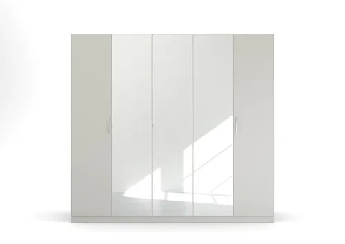 Kleiderschrank Drehtürenschrank Quadra-Spin | 5-türig | mit Spiegeltüren | seidengrau | 226x210 | Griff Pure