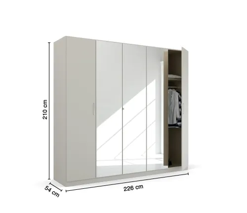 Kleiderschrank Drehtürenschrank Quadra-Spin | 5-türig | mit Spiegeltüren | seidengrau | 226x210 | Griff Pure