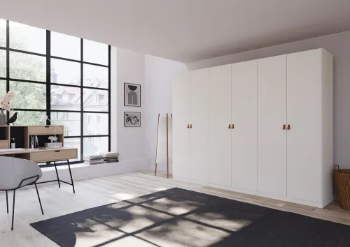 Kleiderschrank Drehtürenschrank Quadra-Spin | 6-türig | alpinweiß | 271x210 | Griff Homey
