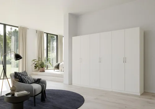Kleiderschrank Drehtürenschrank Quadra-Spin | 6-türig | alpinweiß | 271x210 | Griff Pure