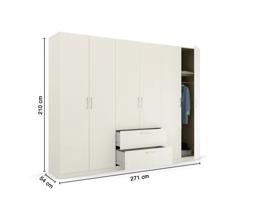 Kleiderschrank Drehtürenschrank Quadra-Spin | 6-türig | mit Schubkästen | alpinweiß | 271x210 | Griff Pure