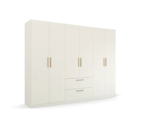 Kleiderschrank Drehtürenschrank Quadra-Spin | 6-türig | mit Schubkästen | alpinweiß | 271x210 | Griff Skandi