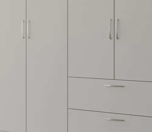 Kleiderschrank Drehtürenschrank Quadra-Spin | 6-türig | mit Schubkästen | seidengrau | 271x210 | Griff Pure